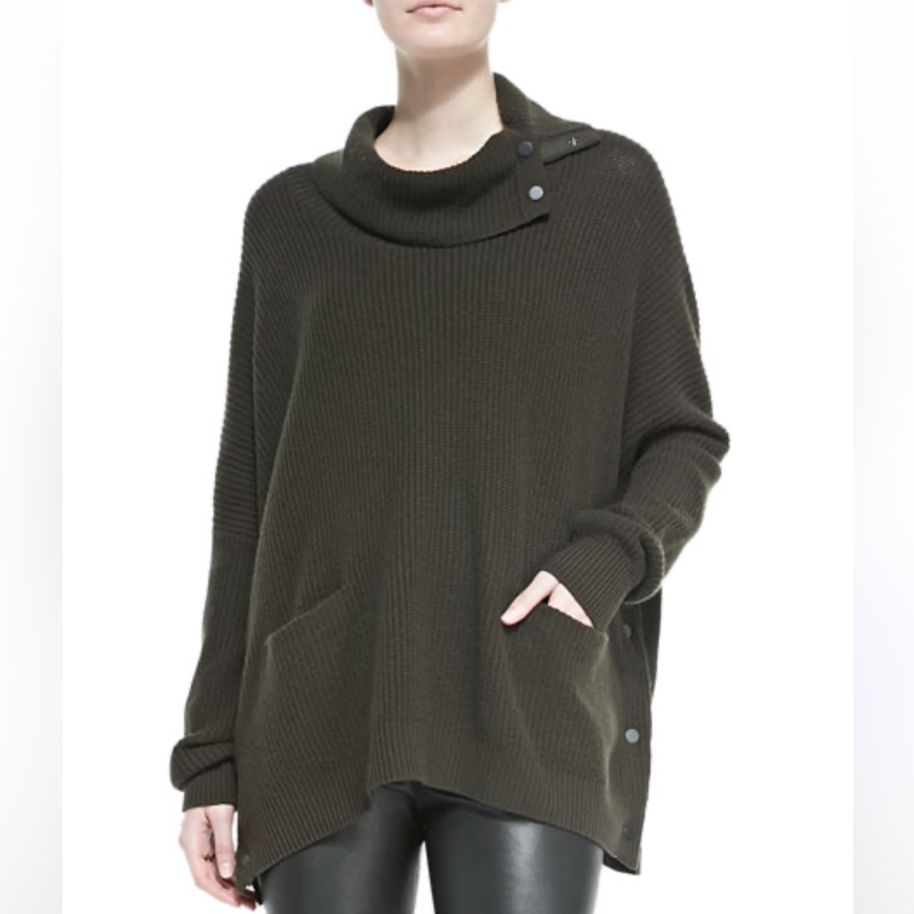 Vince Women’s Wool Yak Blend Oversize Snap Turtleneck Sweater Sz Xxs